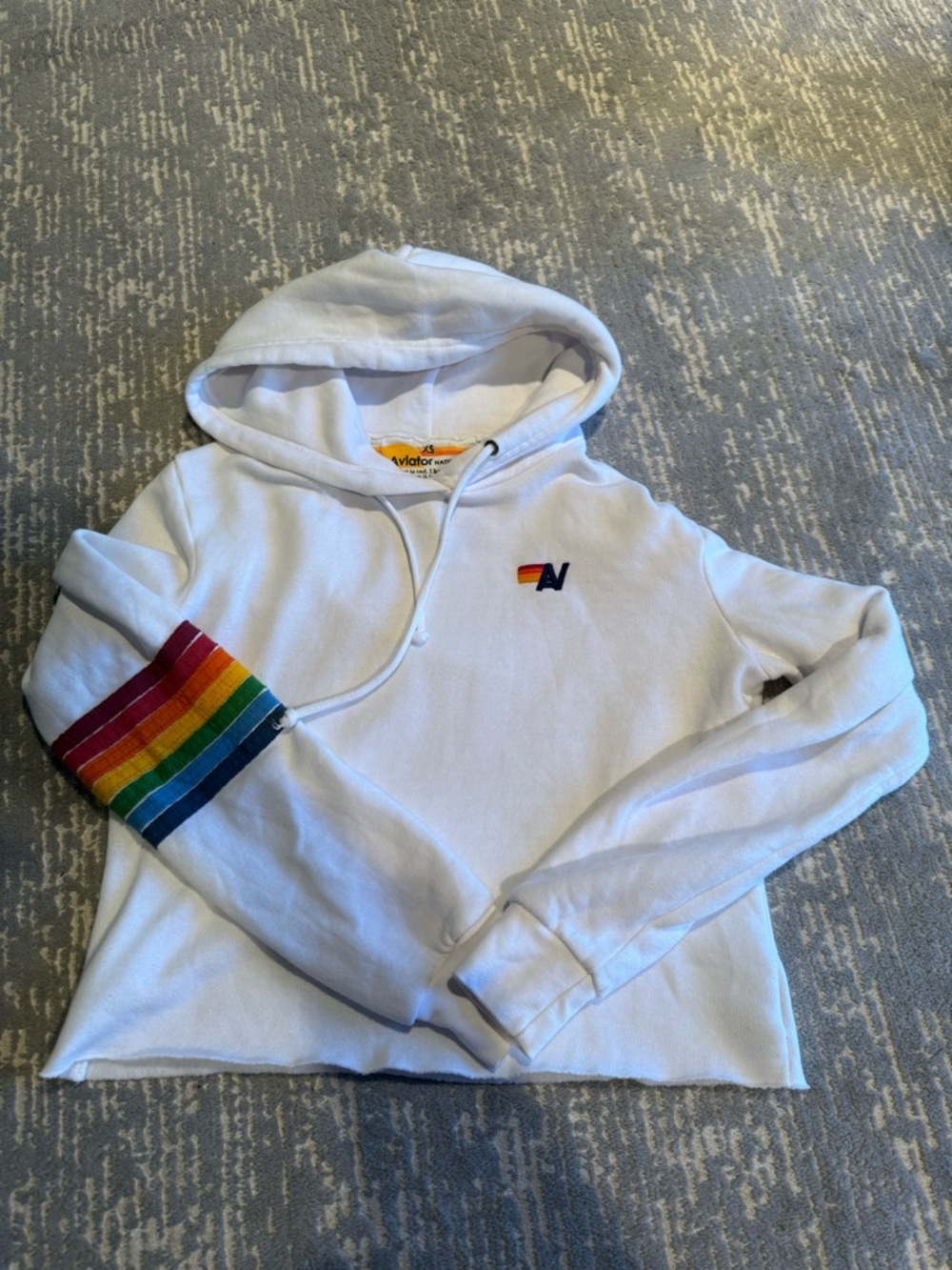 Aviator Nation White Rainbow Sleeve Hoodie crop XS